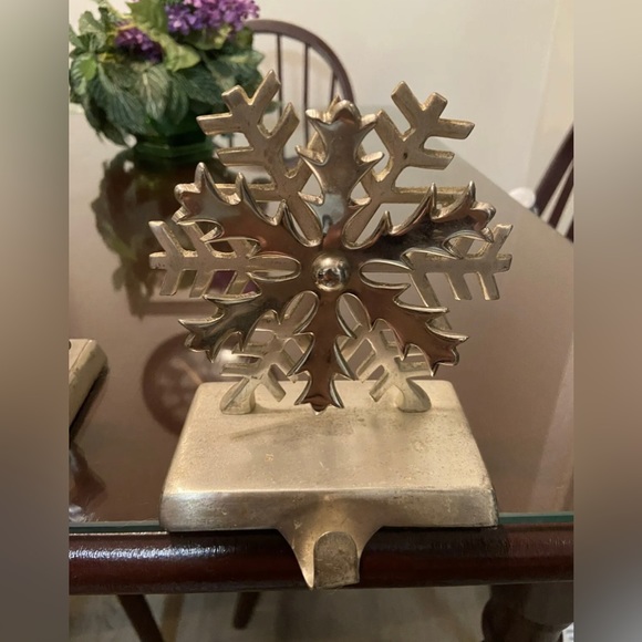 Christmas Stocking Holder 3pc Set with Reindeer and Snowflakes - Silver Finish - Picture 4 of 4